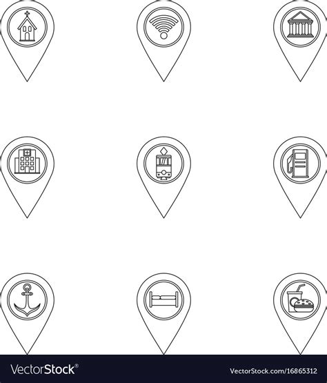 Travel Pins Icon Set Outline Style Royalty Free Vector Image