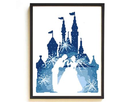 Disney Castle Modern Cross Stitch Pattern Cinderella Counted Cross Stitch Chart Love Fireworks