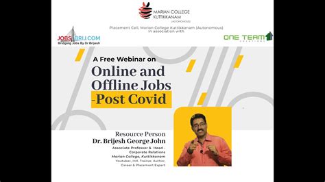 online and offline jobs webinar by dr brijesh george john career pathway future of campus