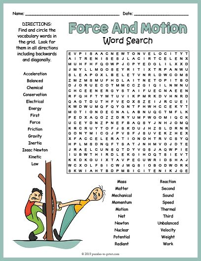 Force And Motion Word Search Puzzle Worksheet Activity Made By Teachers