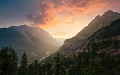 Nature Landscape Sunset Mist Mountain Forest Valley Clouds