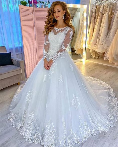 princess lace long sleeve wedding dress elegant white bridal gown with train on storenvy