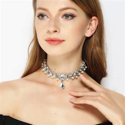 elegant rhinestone choker necklace luxury statement crystal chokers necklaces for women chunky