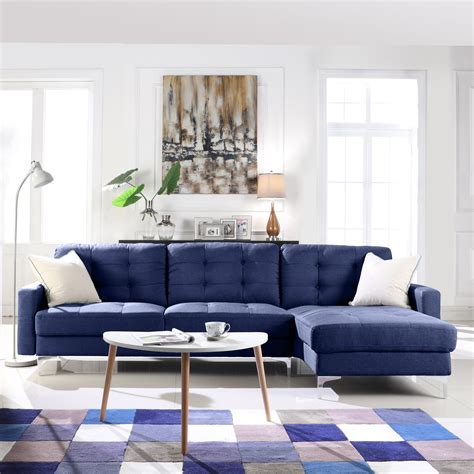 Modern Sectional Sofa With Wide Chaise Lounge Blue