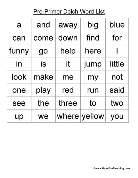 Dolch Sight Word Test Printable
