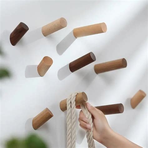 Natural Wood Wall Hook Wall Hanger Solid Wood Clothes Storage Rack Home