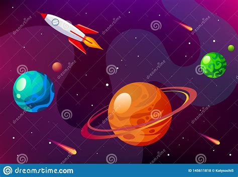 Cartoon Vector Illustration With Outer Space. Vector Background Galaxy ...