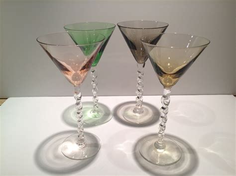 Vintage Italian 1950s Colored Martini Glasses Clear Glass