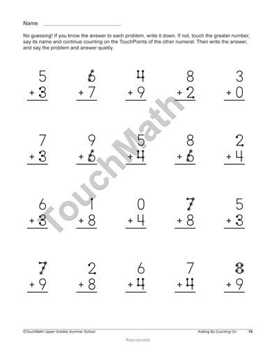 1st Grade Free Touch Math Worksheets Kiddo Worksheet First Grade