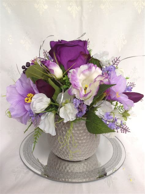 Silk Flower Arrangement Artificialtable Arrangement Faux Purple Rose