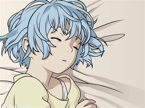 Anime Girls Sleeping T Shirt Blue Hair Bed Shangri La Houjou