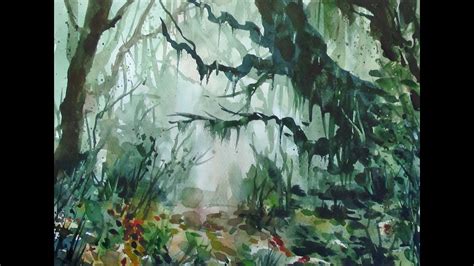 Watercolor jungle 20x speed - painting demonstration - YouTube