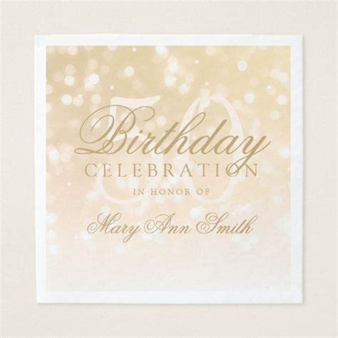 Elegant 50th Birthday Gold Bokeh Sparkle Lights Paper Napkin Fifty