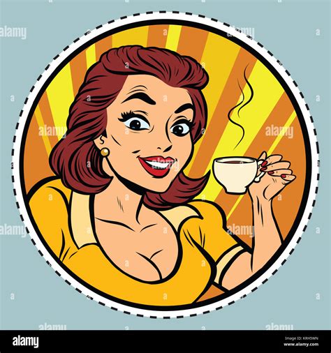 Comic Young Beautiful Woman Drinking Coffee Stock Photo Alamy