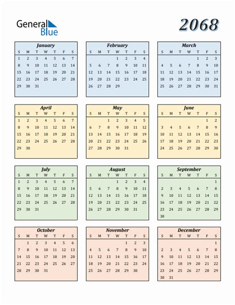 Calendar For Year 2068
