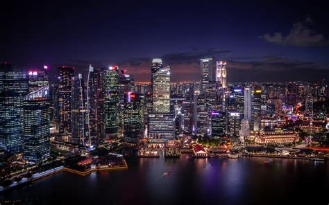 Download Wallpapers 4k Singapore At Night Promenade Nightscapes