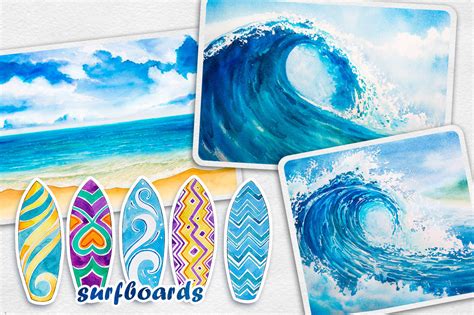 surfing watercolor set by alex green thehungryjpeg