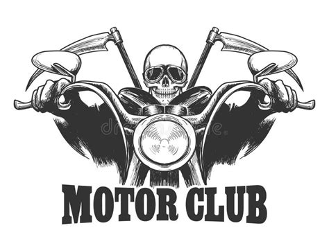 Motor Club Emblem Death On A Motorcycle In Glasses With Scythe Stock