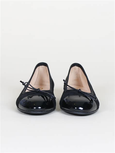 Black Suede Leather And Patent Ballet Flats