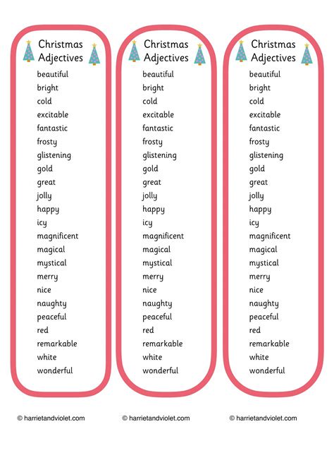 Christmas Adjectives Word Bank Printable Teaching Resources Print
