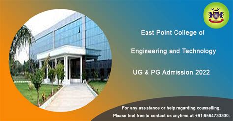 Ug And Pg Admission Procedure Of East Point College Of Engineering And Technology Bright