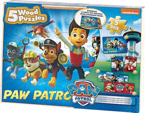 Jp Paw Patrol 5 Wood Puzzles In Wooden Storage Box Toys