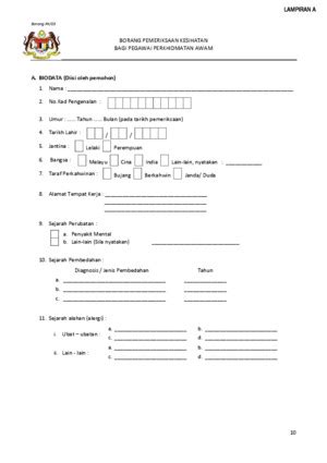 Percuma (satu kad untuk satu. Contoh Borang Pemeriksaan Kesihatan - Download Documents