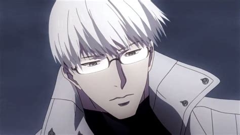 An Anime Character With Glasses And White Hair Looking At The Camera