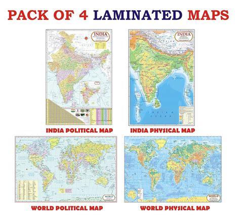 World Map India Map Both Political Physical Laminated Combo