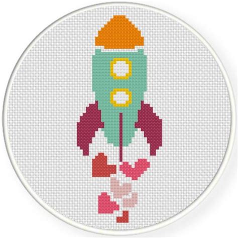 Valentine Spaceship Cross Stitch Pattern - Daily Cross Stitch