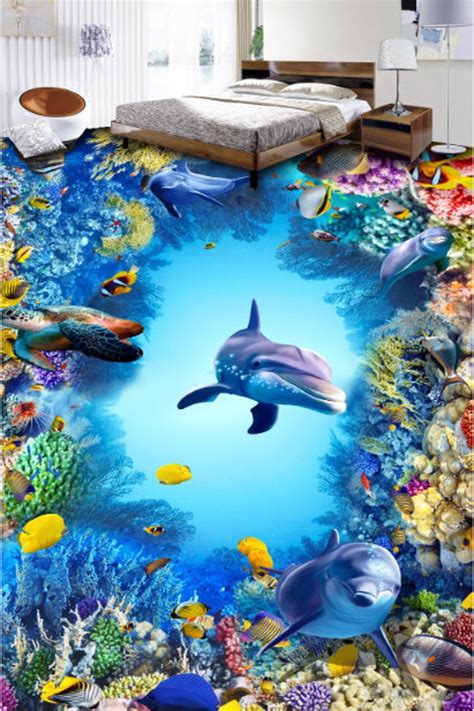 3d Dolphins Cave 0959 Floor Wallpaper Murals Self Adhesive Etsy