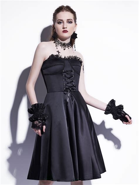 Discover vintage boutiques with asos marketplace. Gothic Vintage Dress Black Strapless Retro Sleeveless Lace ...