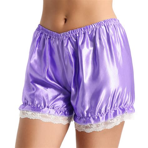 Womens Satin Lace Underwear Frilly Pettipants Bloomers Half Slip Short