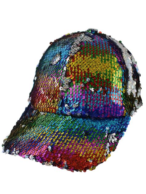 Luxury Divas Sequin Covered Rainbow Baseball Cap Hat