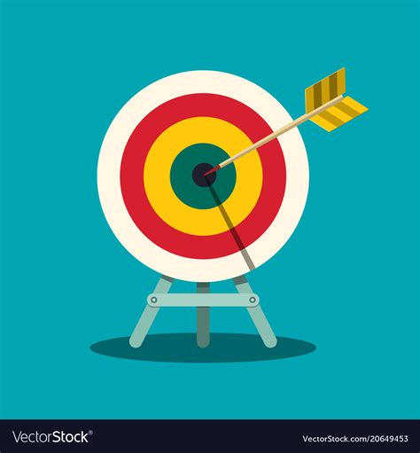 Archery Target Arrow In Centre Of Bullseye Goal Vector Image