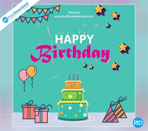 Happy Birthday Template Greeting Card - PSD Free Download