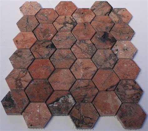 Mega Red Hexagon Mosaic Hexagonal Mosaic Stone Mosaic Tile Stone Mosaic