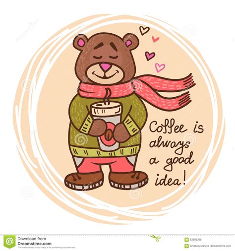 Teddy Bear With Coffee Stock Illustration Image Of Animal
