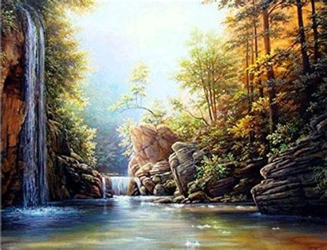Waterfall In Summer Landscape Paint By Number Paint By Numbers For