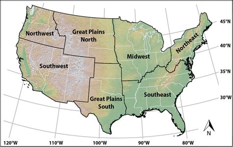 Location Of The Seven Regions Across The Continental United States