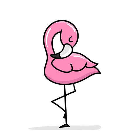 Cute Cartoon Flamingo Standing On One Leg A Funny Pink Flamingo