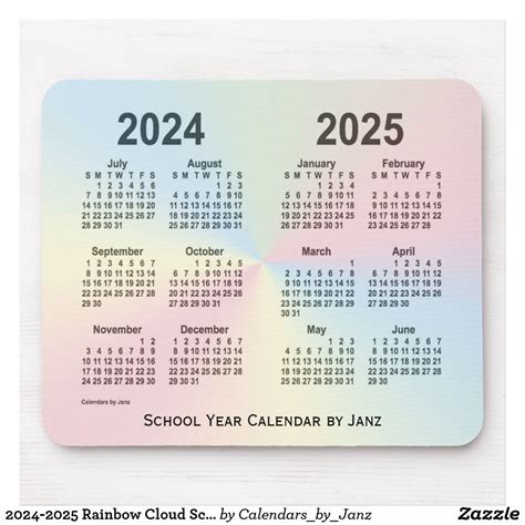 2024 2025 Rainbow Cloud School Calendar By Janz Mouse Pad Zazzle