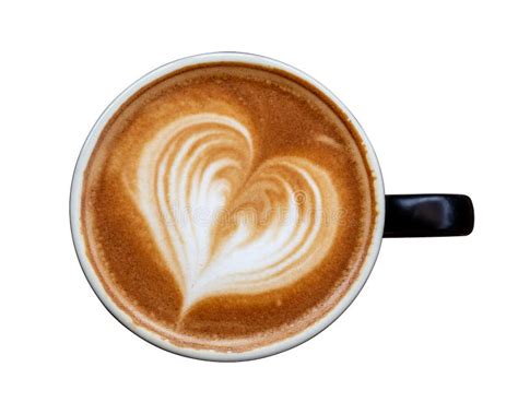 Black Coffee Cup Of Art Latte With Froth Heart Shaped Isolated On White