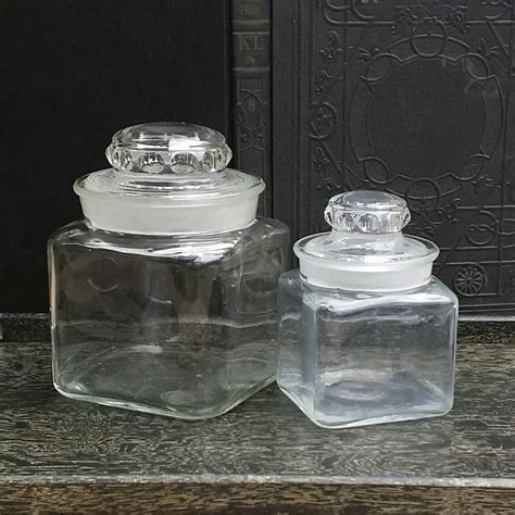 Vintage Apothecary Display Jars Ground Glass Lids Science Glass