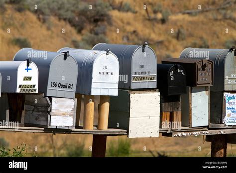 Mailboxes lined up for the delivery of mail in a rural area near
