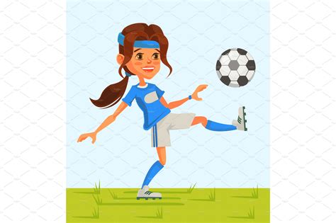 Little Girl Soccer Play Football ~ Illustrations ~ Creative Market