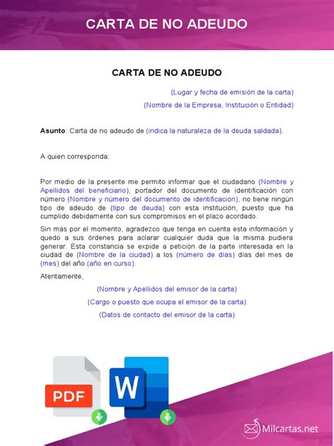 Carta De No Adeudo Pdf