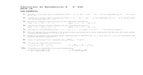 Web Viewejercicios De Matemáticas B 4º Eso Hoja 18 Ecuaciones E