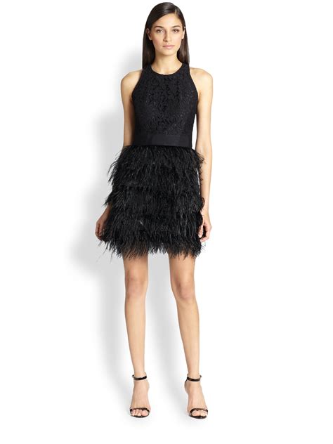 Lyst Milly Blair Lace And Feather Dress In Black