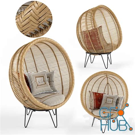 3d Model Round Rattan Cocoon Chair Hi Poly